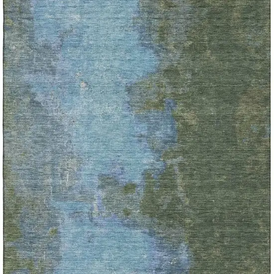 Green And Blue Abstract Washable Area Rug With UV Protection Photo 2