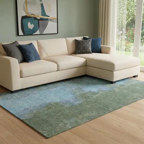 Green And Blue Abstract Washable Area Rug With UV Protection Photo 2