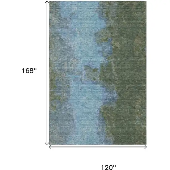 Green And Blue Abstract Washable Area Rug With UV Protection Photo 9