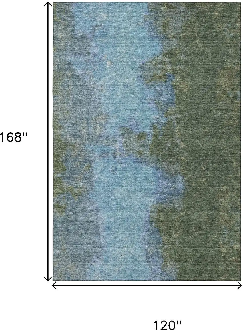 Green And Blue Abstract Washable Area Rug With UV Protection Photo 9
