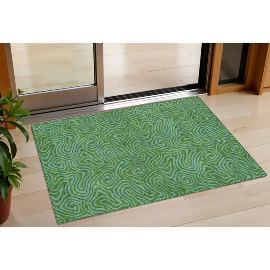 Green And Blue Abstract Washable Indoor Outdoor Area Rug Photo 1