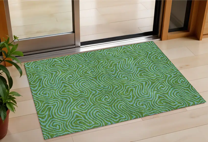 Green And Blue Abstract Washable Indoor Outdoor Area Rug Photo 1