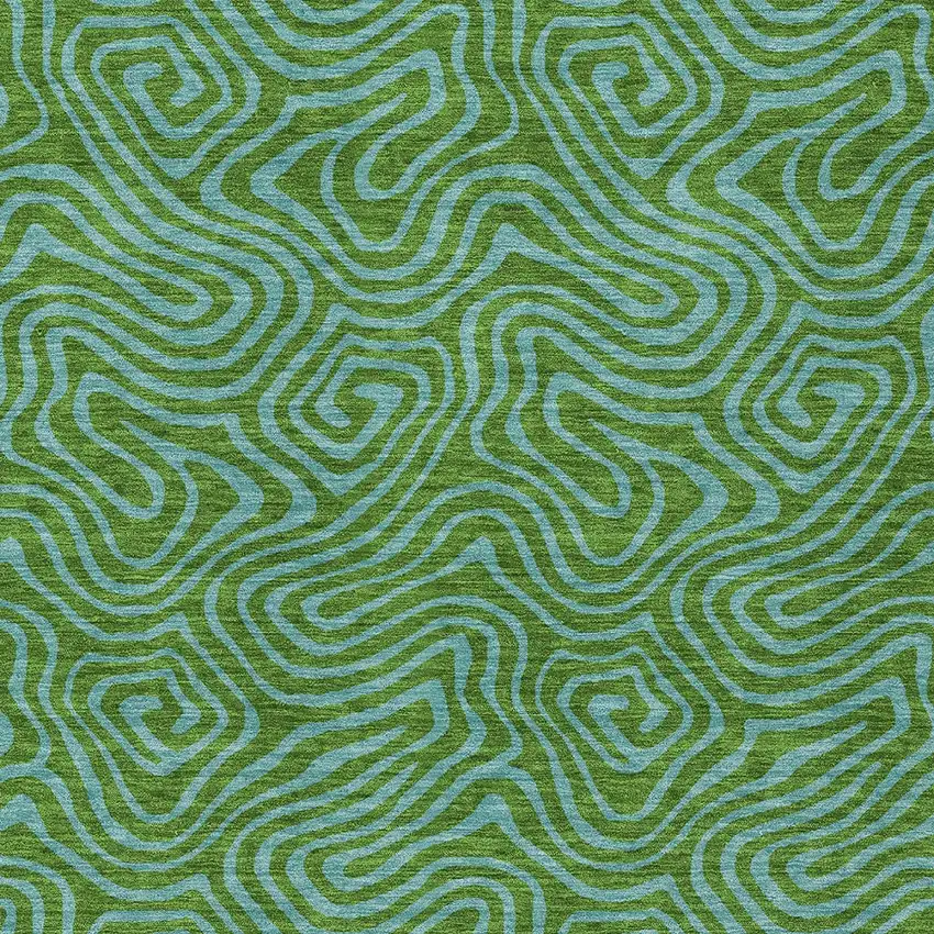 Green And Blue Abstract Washable Indoor Outdoor Area Rug Photo 7