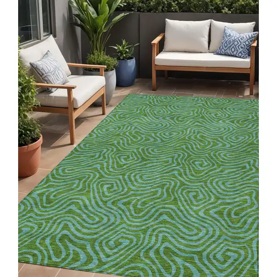 Green And Blue Abstract Washable Indoor Outdoor Area Rug Photo 1