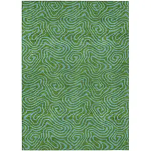 Photo of Green And Blue Abstract Washable Indoor Outdoor Area Rug