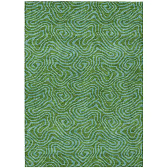 Green And Blue Abstract Washable Indoor Outdoor Area Rug Photo 2