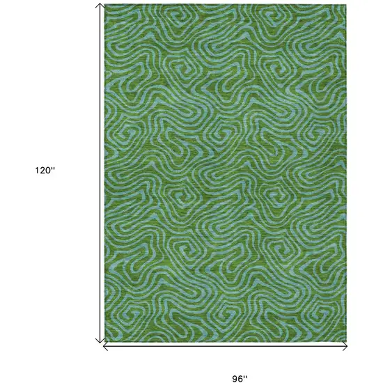 Green And Blue Abstract Washable Indoor Outdoor Area Rug Photo 8