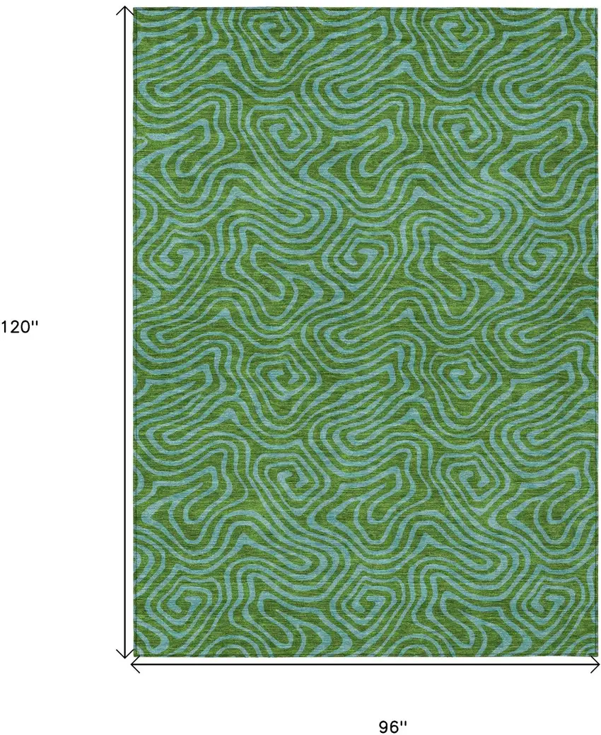 Green And Blue Abstract Washable Indoor Outdoor Area Rug Photo 8