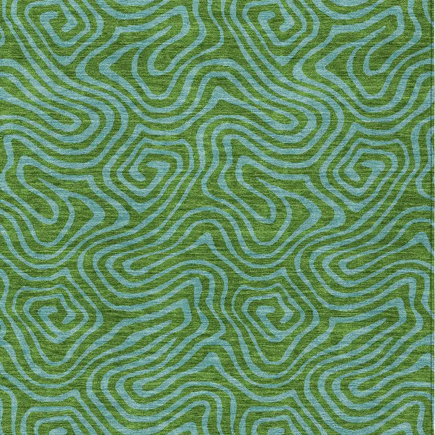 Green And Blue Abstract Washable Indoor Outdoor Area Rug Photo 6