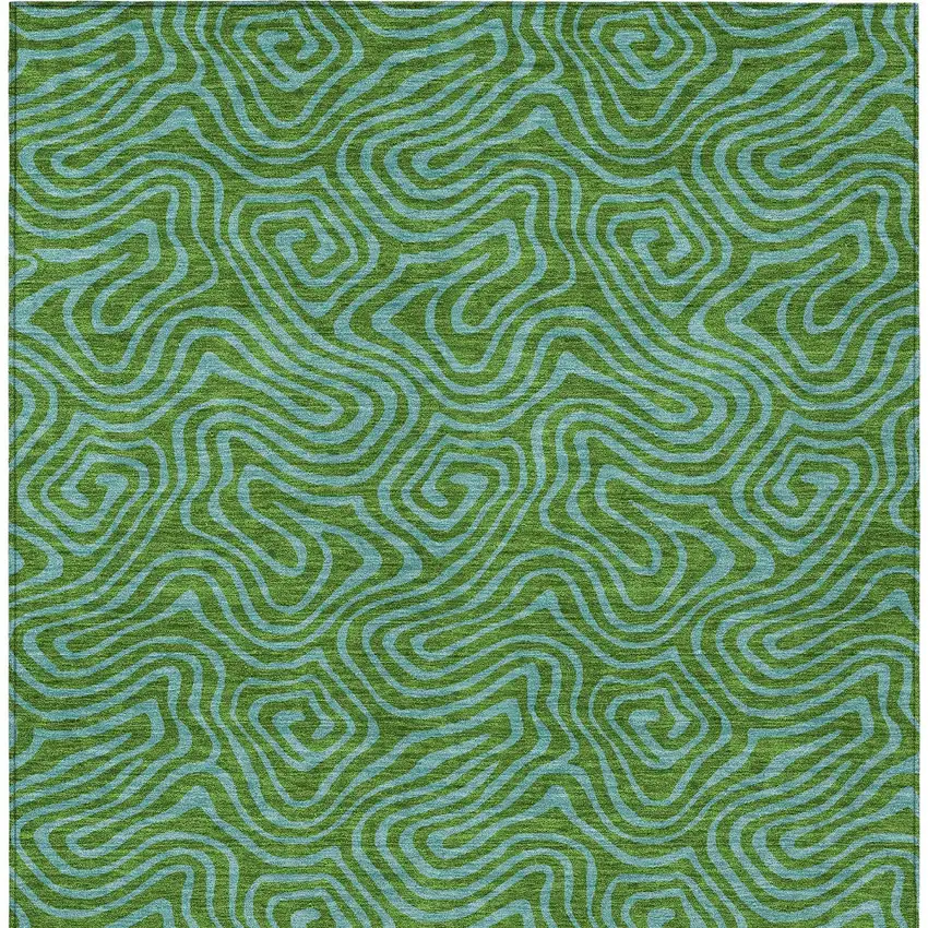 Green And Blue Abstract Washable Indoor Outdoor Area Rug Photo 8