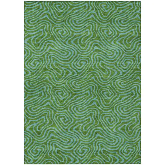 Green And Blue Abstract Washable Indoor Outdoor Area Rug Photo 2