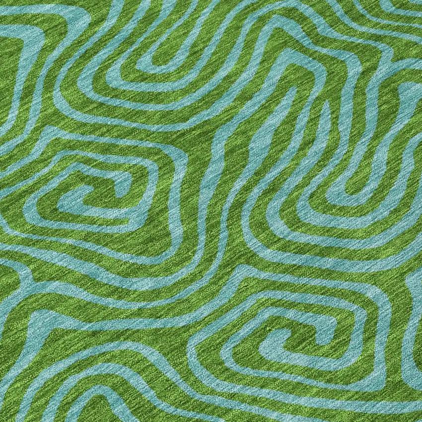 Green And Blue Abstract Washable Indoor Outdoor Area Rug Photo 5