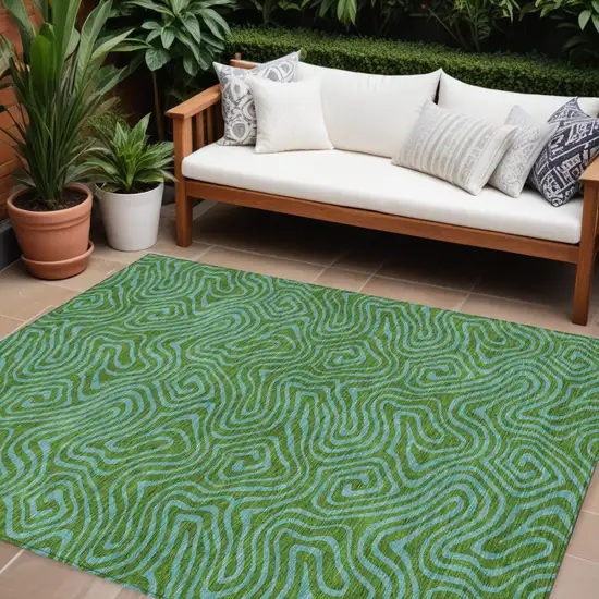 Green And Blue Abstract Washable Indoor Outdoor Area Rug Photo 1