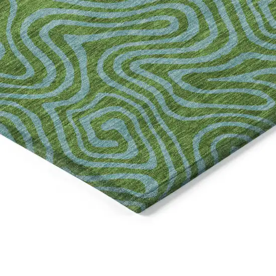 Green And Blue Abstract Washable Indoor Outdoor Area Rug Photo 4