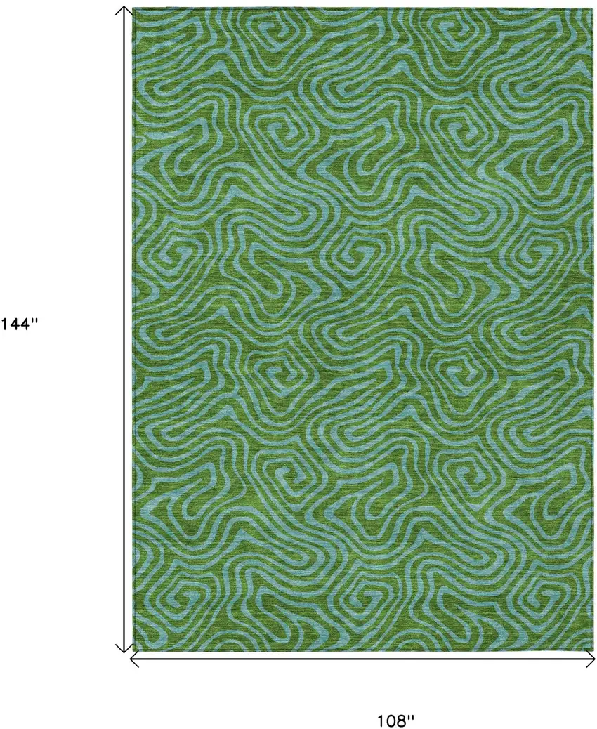 Green And Blue Abstract Washable Indoor Outdoor Area Rug Photo 3