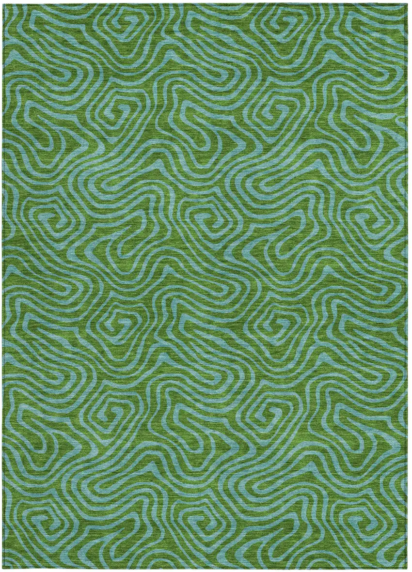 Green And Blue Abstract Washable Indoor Outdoor Area Rug Photo 8