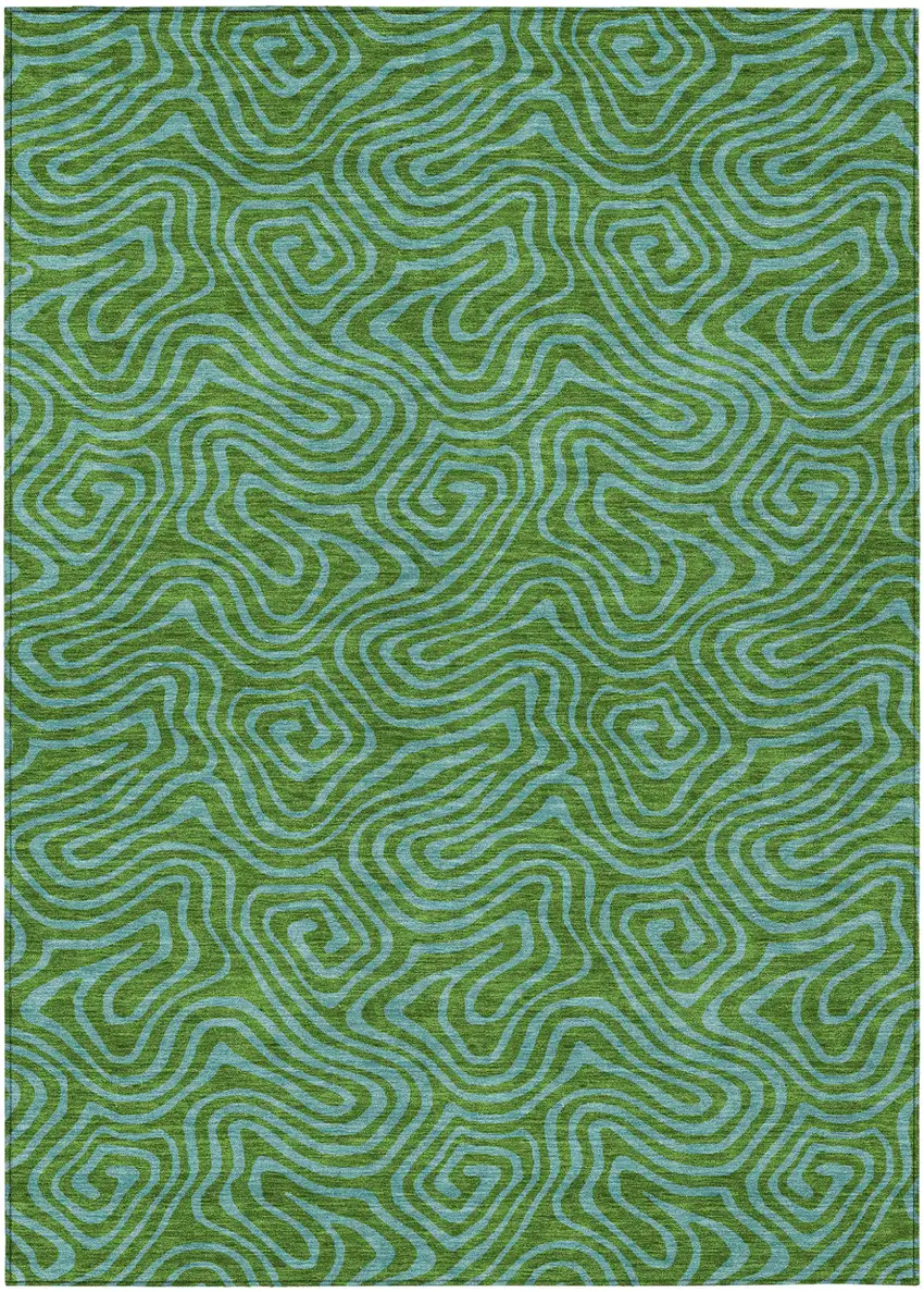 Green And Blue Abstract Washable Indoor Outdoor Area Rug Photo 2