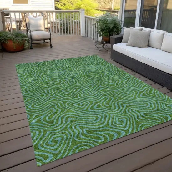 Green And Blue Abstract Washable Indoor Outdoor Area Rug Photo 9