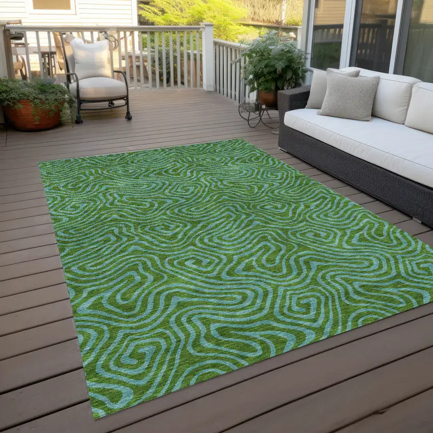 Green And Blue Abstract Washable Indoor Outdoor Area Rug Photo 9