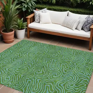 Photo of Green And Blue Abstract Washable Indoor Outdoor Area Rug