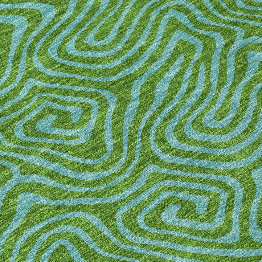 Green And Blue Abstract Washable Indoor Outdoor Area Rug Photo 6