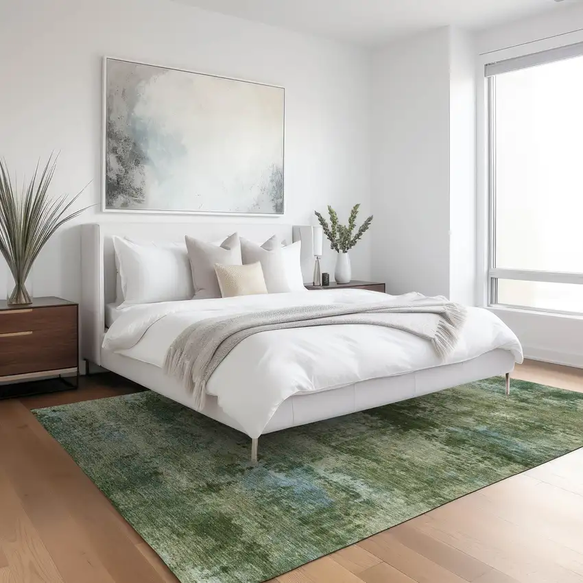 Green And Blue Abstract Washable Indoor Outdoor Area Rug Photo 4