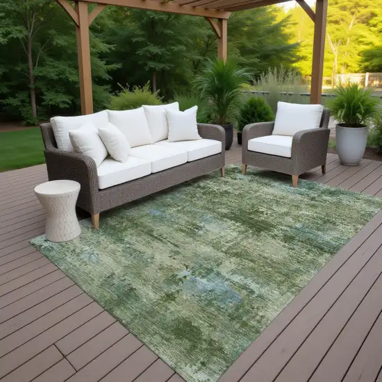 Green And Blue Abstract Washable Indoor Outdoor Area Rug Photo 5