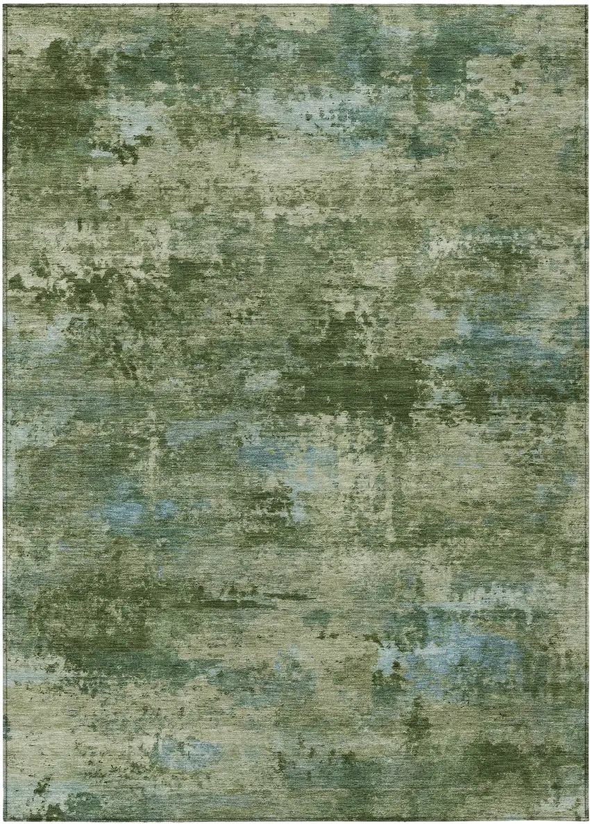 Green And Blue Abstract Washable Indoor Outdoor Area Rug Photo 7