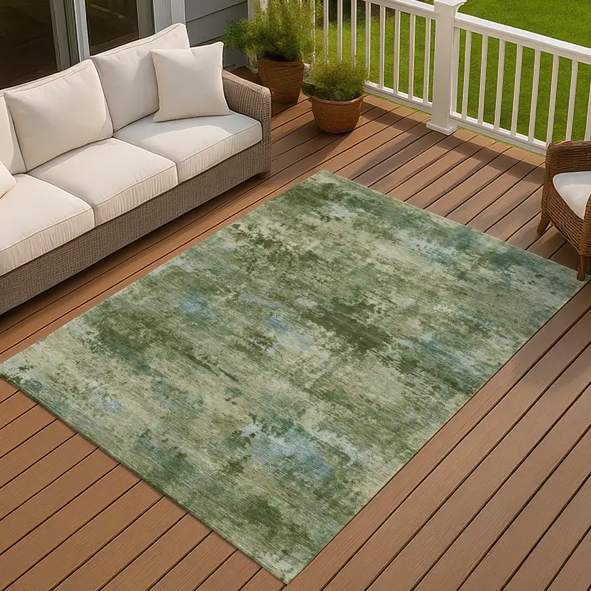 Green And Blue Abstract Washable Indoor Outdoor Area Rug Photo 3