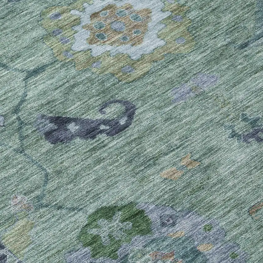 Green And Blue Floral Medallion Washable Indoor Outdoor Area Rug Photo 6