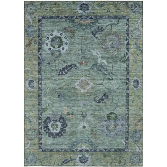 Green And Blue Floral Medallion Washable Indoor Outdoor Area Rug Photo 5