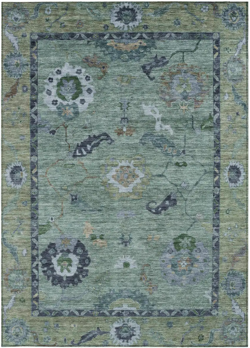 Green And Blue Floral Medallion Washable Indoor Outdoor Area Rug Photo 5