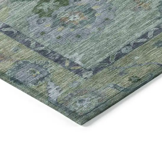 Green And Blue Floral Medallion Washable Indoor Outdoor Area Rug Photo 7