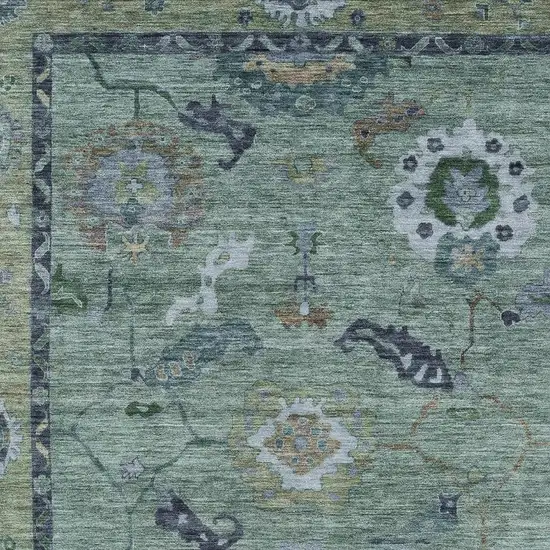 Green And Blue Floral Medallion Washable Indoor Outdoor Area Rug Photo 5