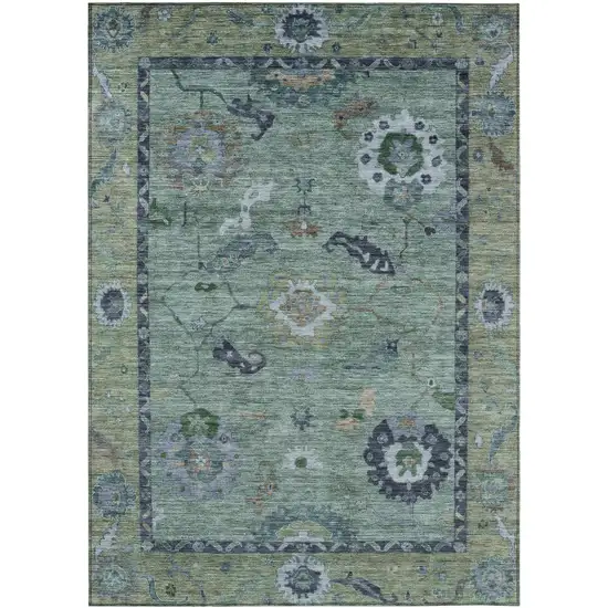 Green And Blue Floral Medallion Washable Indoor Outdoor Area Rug Photo 2