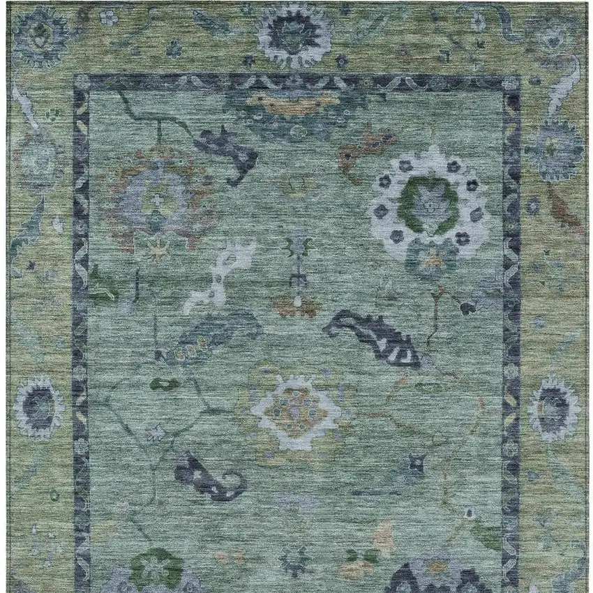 Green And Blue Floral Medallion Washable Indoor Outdoor Area Rug Photo 4