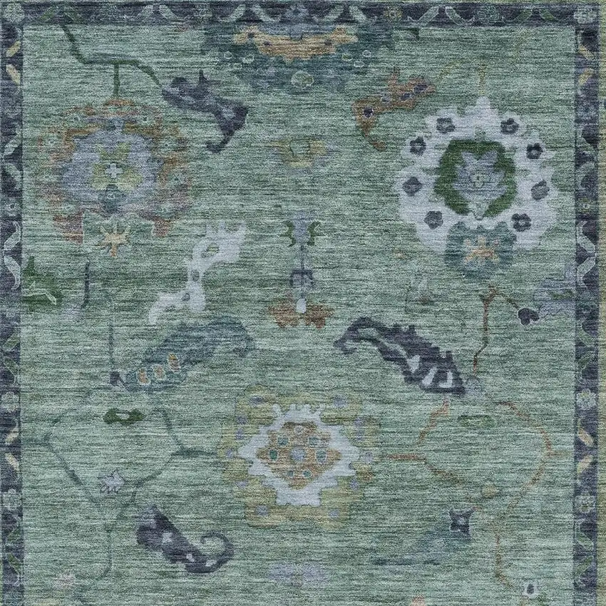Green And Blue Floral Medallion Washable Indoor Outdoor Area Rug Photo 4