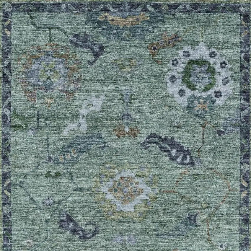 Green And Blue Floral Medallion Washable Indoor Outdoor Area Rug Photo 4