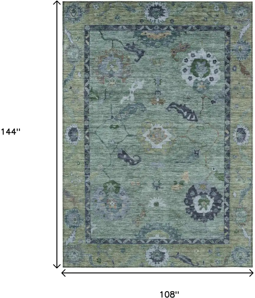 Green And Blue Floral Medallion Washable Indoor Outdoor Area Rug Photo 3