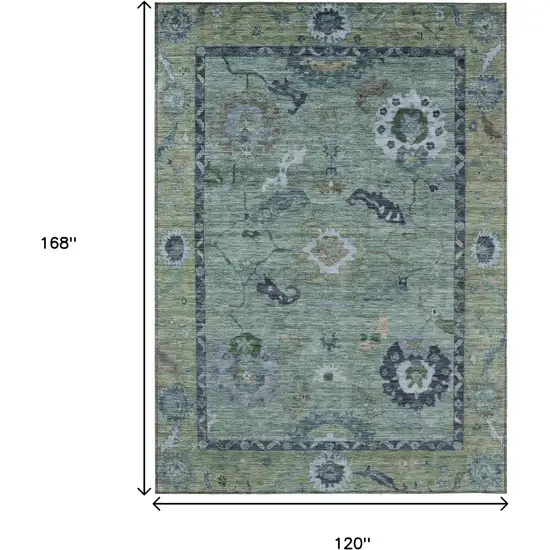 Green And Blue Floral Medallion Washable Indoor Outdoor Area Rug Photo 3