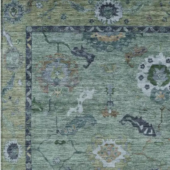 Green And Blue Floral Medallion Washable Indoor Outdoor Area Rug Photo 4