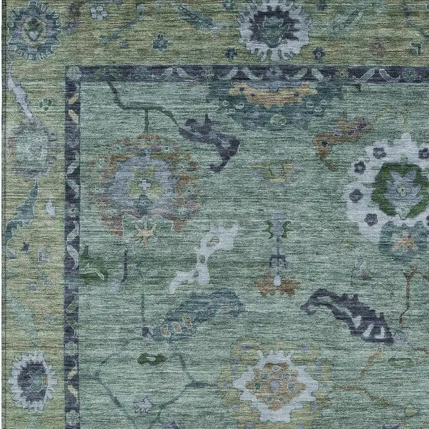 Green And Blue Floral Medallion Washable Indoor Outdoor Area Rug Photo 4