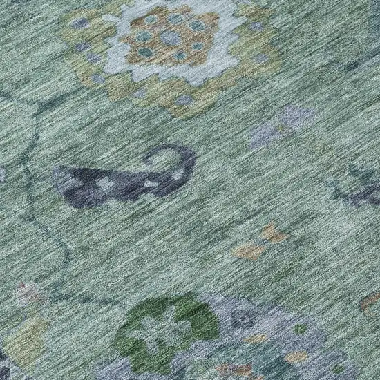 Green And Blue Floral Medallion Washable Indoor Outdoor Area Rug Photo 6