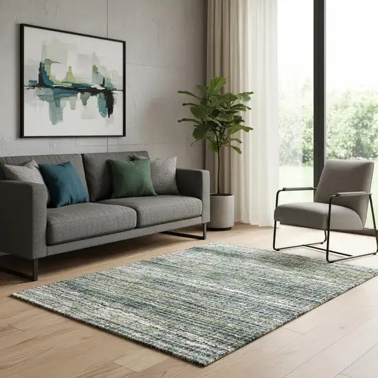 Green And Blue Geometric Distressed Area Rug Photo 1