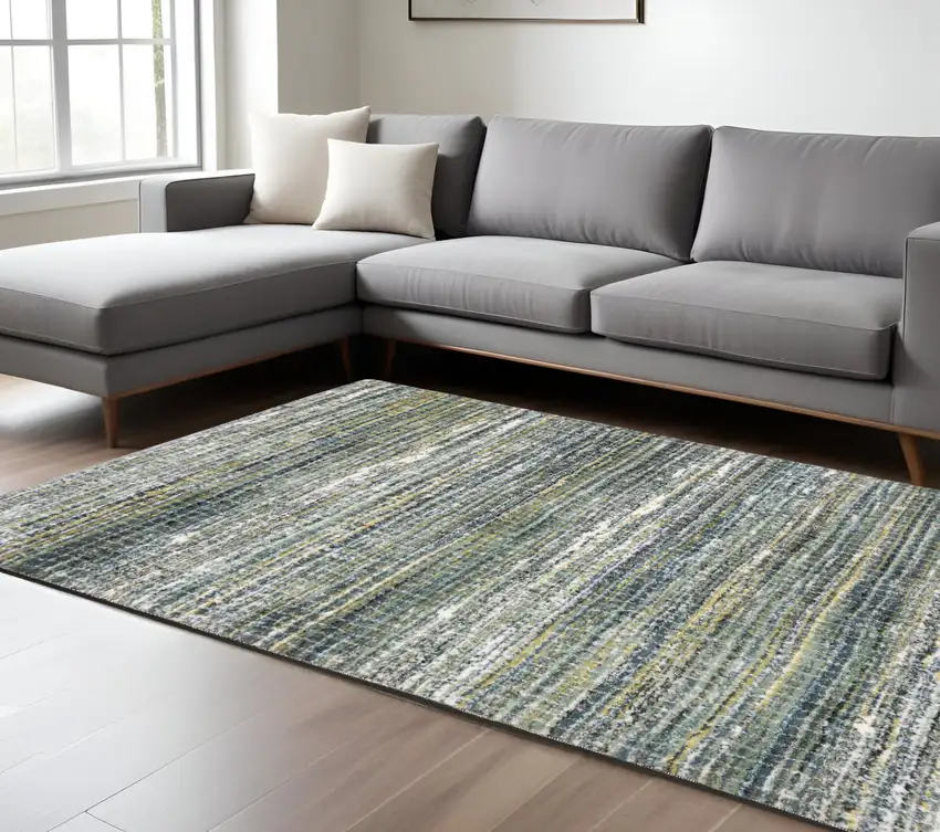 Green And Blue Geometric Distressed Area Rug Photo 1
