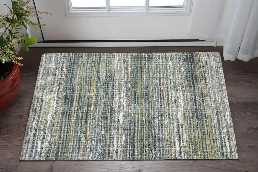 Green And Blue Geometric Distressed Area Rug Photo 1