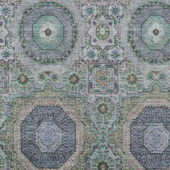 Green And Blue Medallion Washable Indoor Outdoor Area Rug Photo 4
