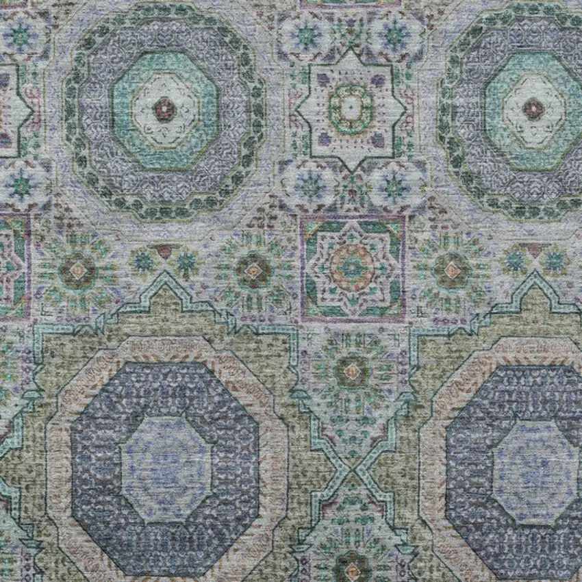 Green And Blue Medallion Washable Indoor Outdoor Area Rug Photo 4