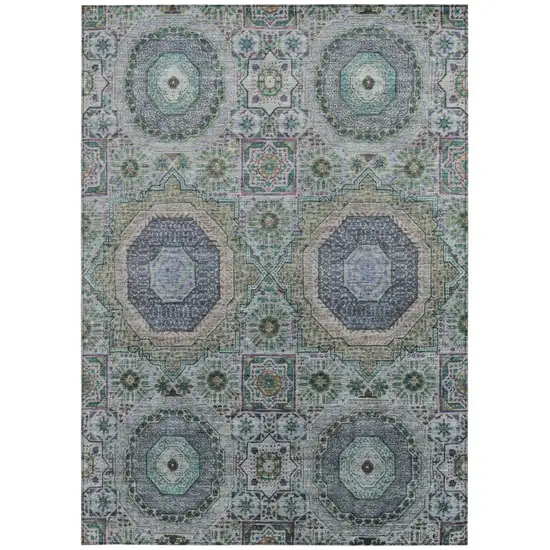Green And Blue Medallion Washable Indoor Outdoor Area Rug Photo 3