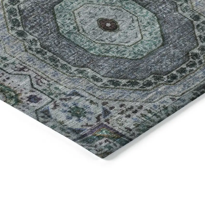 Green And Blue Medallion Washable Indoor Outdoor Area Rug Photo 9